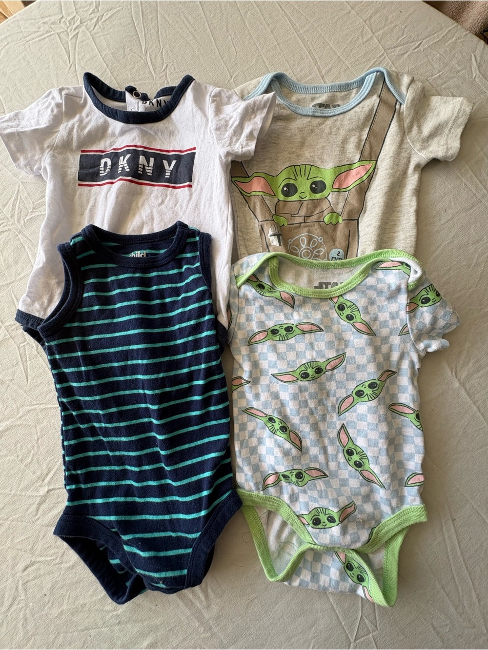 Baby Boy 6-9M Star Wars Grogu DKNY Carter’s Bodysuit Lot 4 Pc